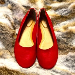 Ladies Sz 8 HUSH PUPPIES Medium Moyen Vegan Leather Red Loafers  BallerinasShoes